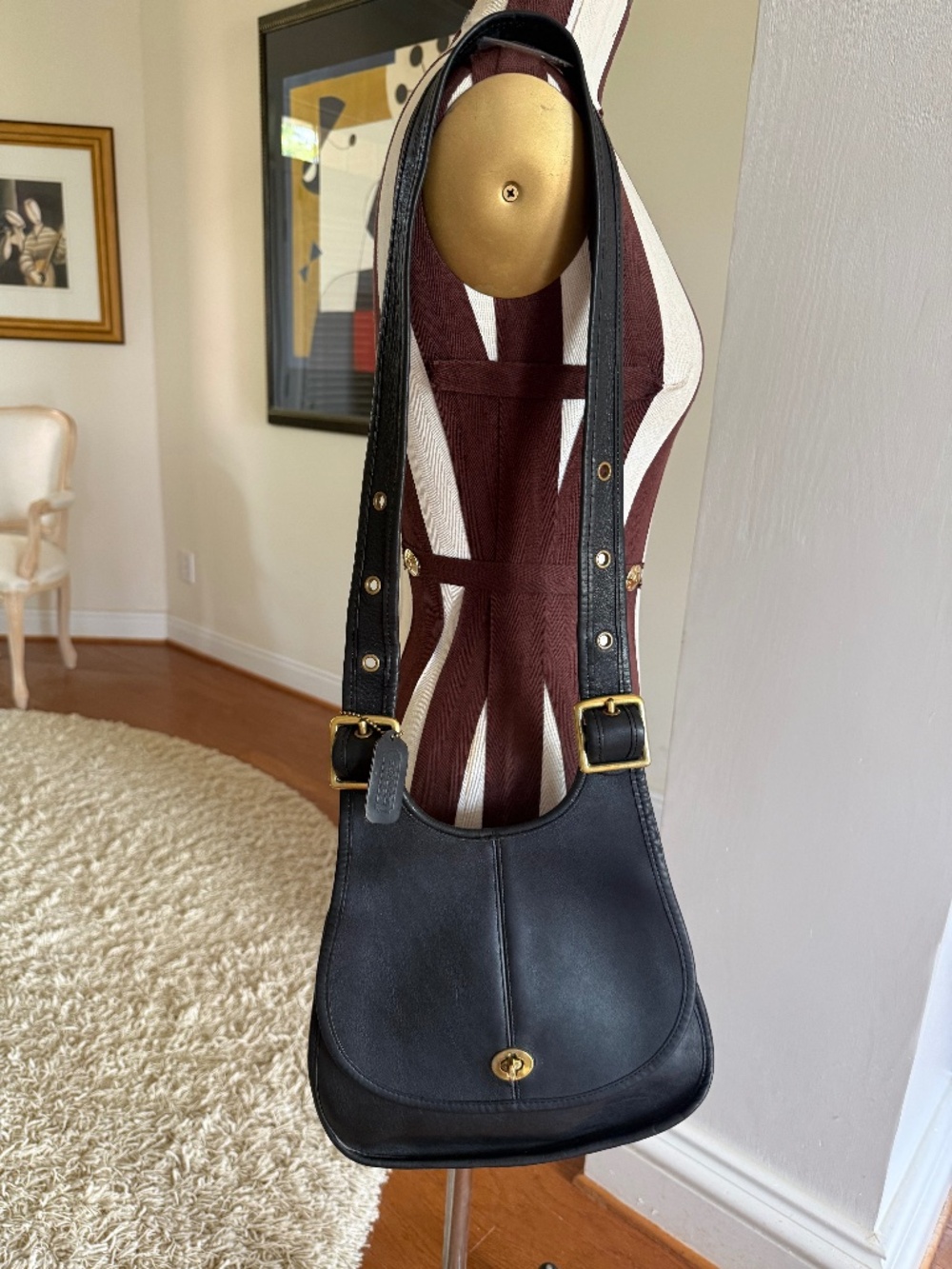 COACH Vintage Crescent Saddle Shoulder Bag NYC 9235 Saddle Black